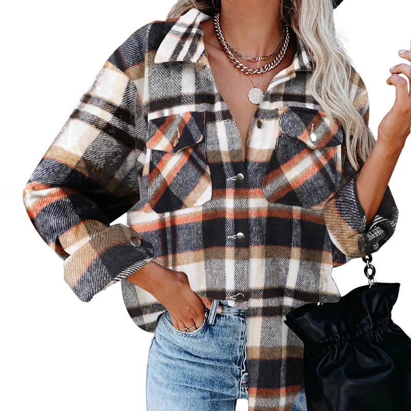 Winter Fleece Jacket Women Plaid Coat Fall Warm Checkered Outerwear Fall Female Long Sleeve Tops Shirt Women Fashion Jacket 2021